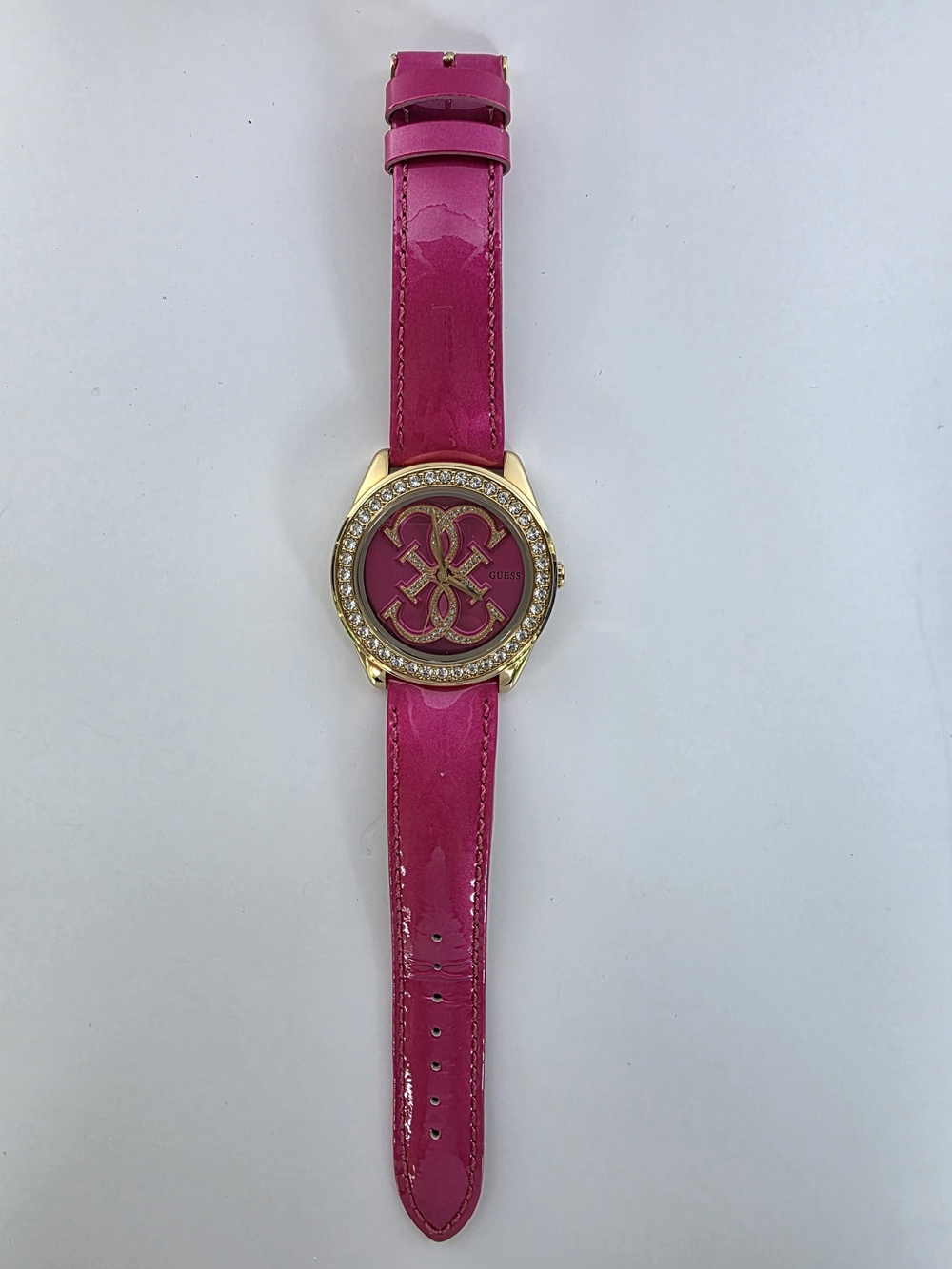 GUESS Gold-Tone Watch with Pink Dial and Pink Strap